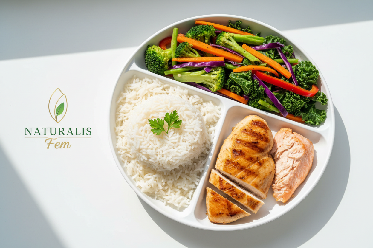 PLATA 3 EN 1 : CARBOHIDRATOS , PROTEINA Y VERDURAS